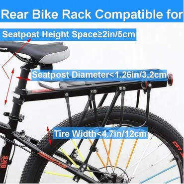 Rear Bike Rack for Bicycle, 110Lbs/50kgs Capacity Bicycle Cargo Rack with Reflective, Adjustable Quick Release Road Mountain Bike Luggage Rack
